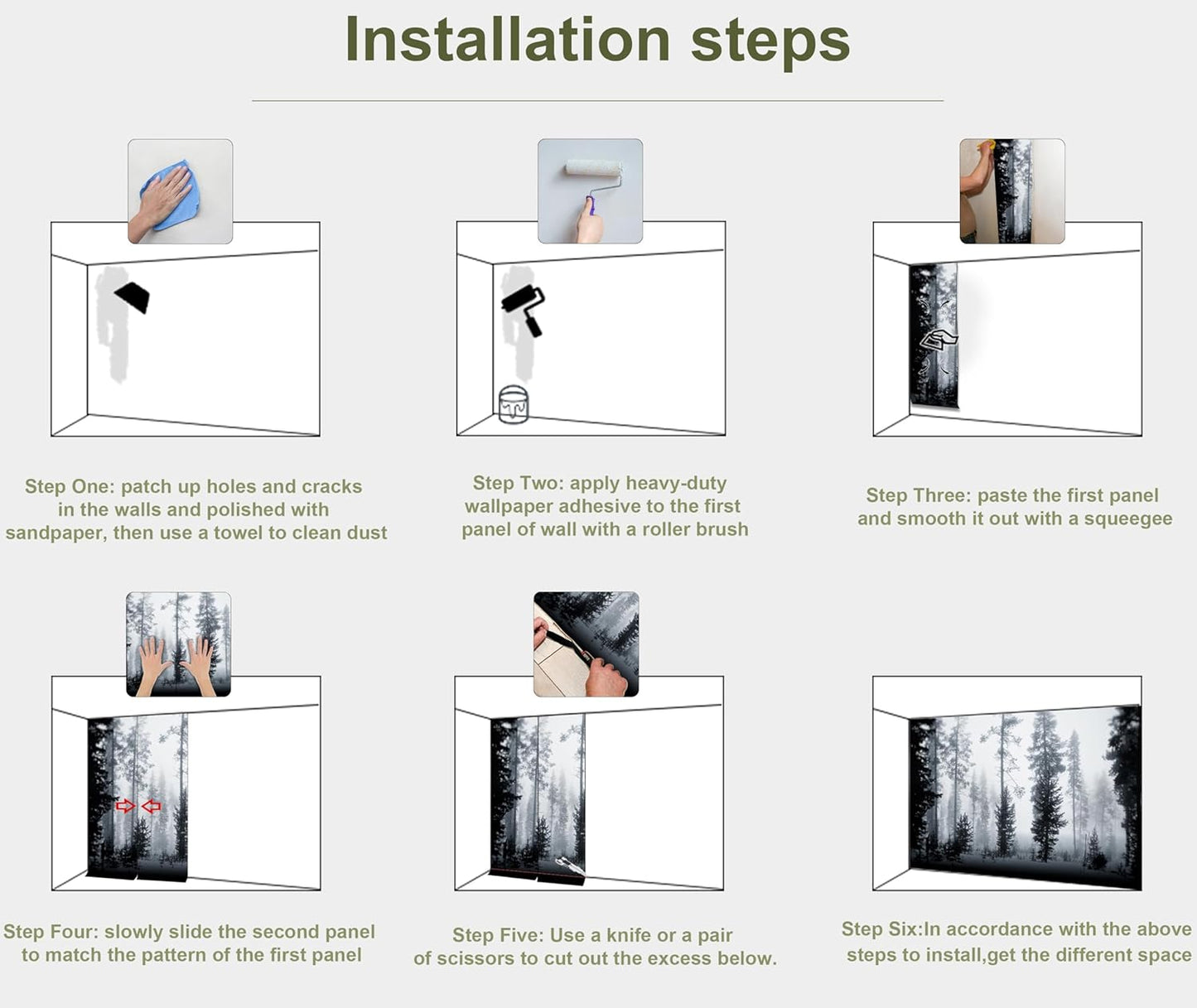 Misty Snow Forest Wall Mural Wallpaper Foggy Pine Large Wall Decor for Bedroom Living Room Office(Not Peel and Stick)