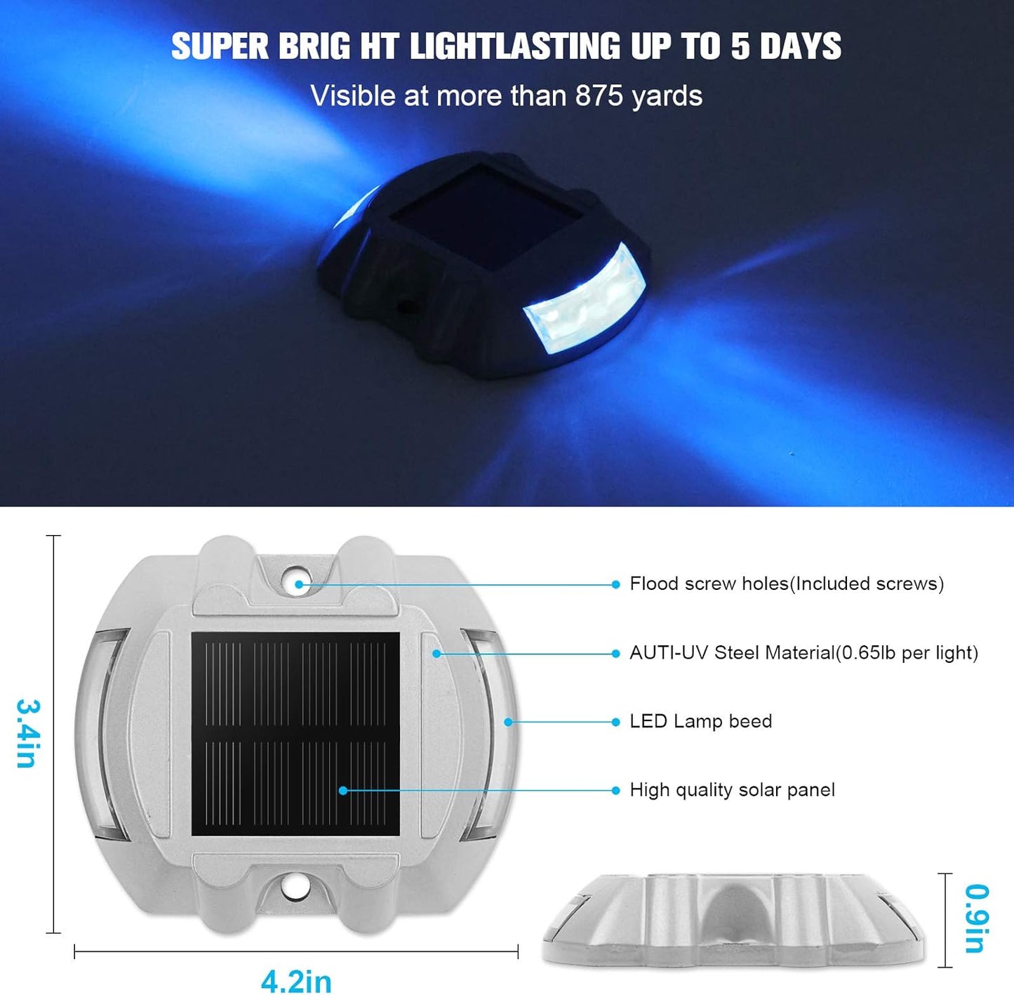 VOLISUN Solar Deck/Dock Lights, 16-Pack Led IP67 Waterproof Outdoor Warning Step Lights for Driveway Sidewalk Garden Pathway Yard (Blue)