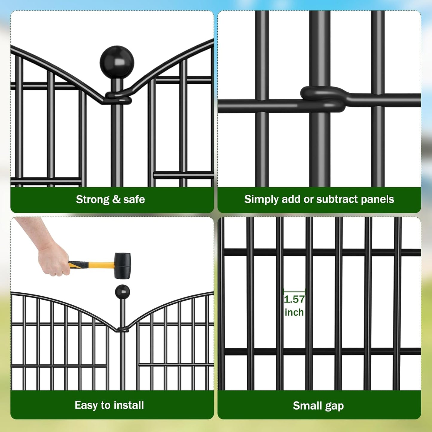 No Dig Decorative Garden Fence 8 Panels, 48 in (H) x 20.8 ft (L), Dog Fence Outdoor for Yard, Rustproof Metal Animal Barrier Ground Stakes Fencing for Garden, Patio, Flower Bed