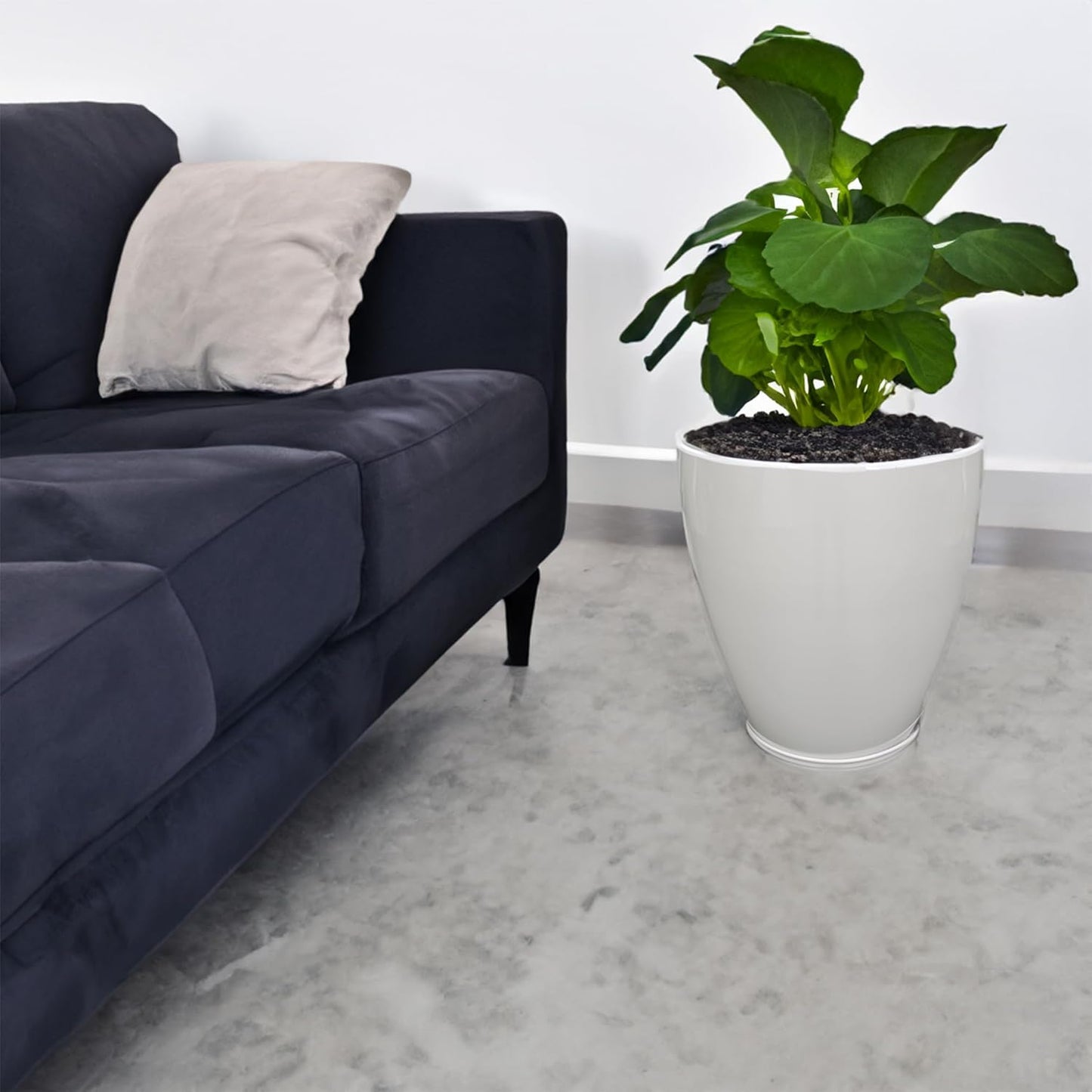 FixtureDisplays® 11.8" Diameter 11.8" Tall White Plant Pots, Plastic Flower Pots with Drainage Holes and Saucers for Indoor and Outdoor 15748-NF