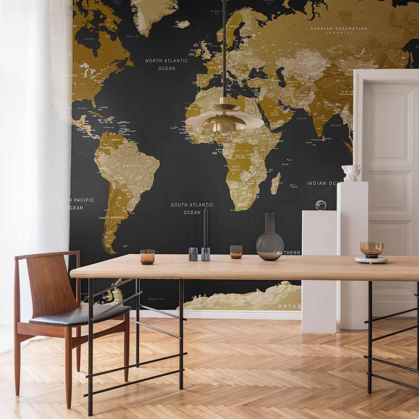 artgeist Premium Wall Mural World Map 177x124 in - XXL Non-Woven Wallpaper Fleece Wall Decor Photo Print Picture Image Design Home Map of The World k-A-0092-a-a