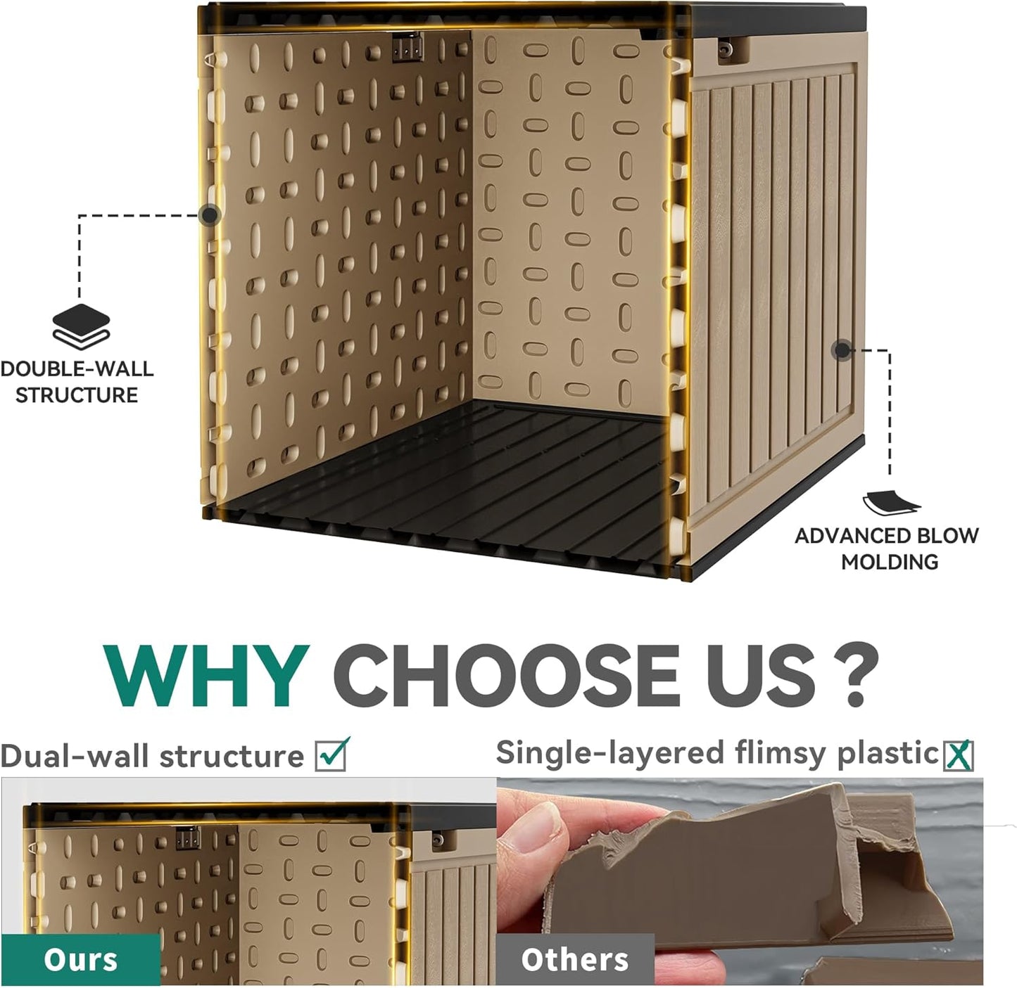 YITAHOME 230 Gallon Double-Wall Deck Box with Divider & Side Handles, Outdoor Large Storage for Patio Furniture Cushions, Garden Pool Accessories, Water Resistant & Lockable