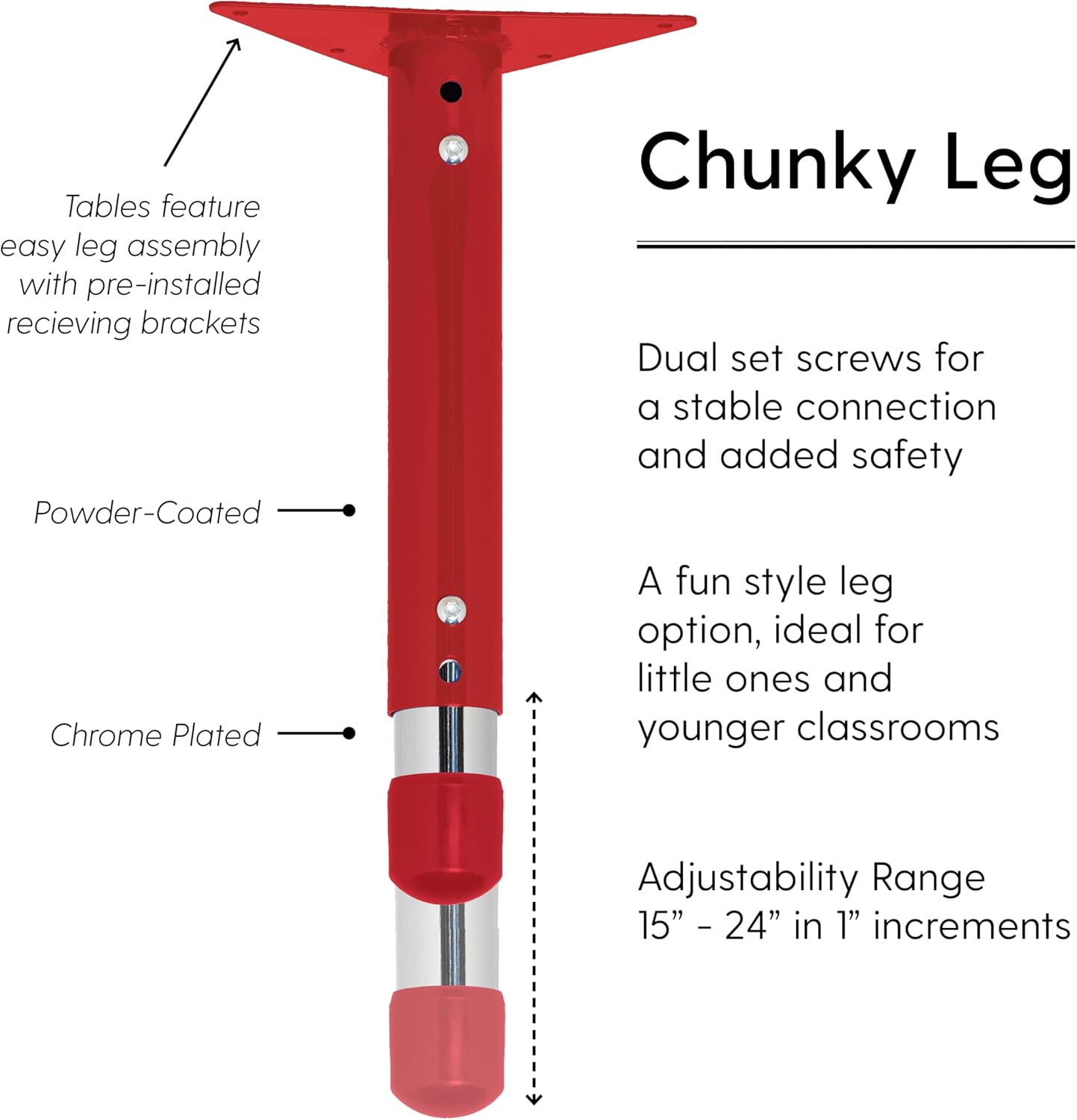 FDP Rectangle Activity School and Classroom Kids Table (30 x 48 inch), Chunky Toddler Legs, Adjustable Height 15-24 inches - Maple Top and Red Edge