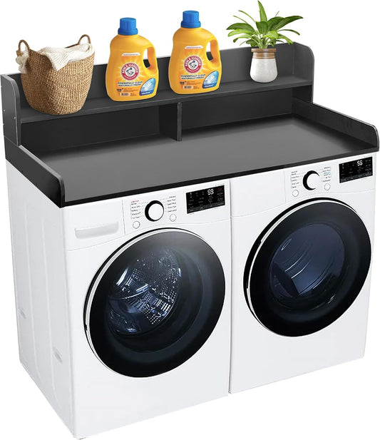Royxen Laundry Countertop with 2-Tier Shelf Universal Fit, Washer and Dryer Countertop with Storage Space, Shelf Height 11.5 Inches, Solid Wood, Black