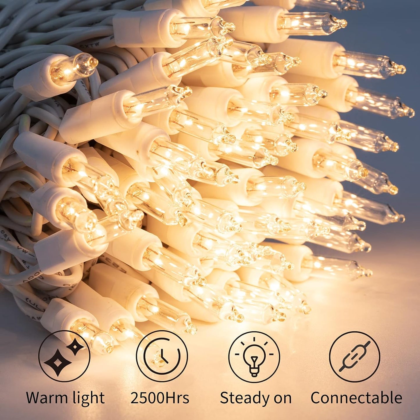 Brightown 50 Count Warm White Christmas Lights, Clear Mini Incandescent Lights on White Wire, Christmas Tree String Lights for Indoor Outdoor Decorations（12ft）