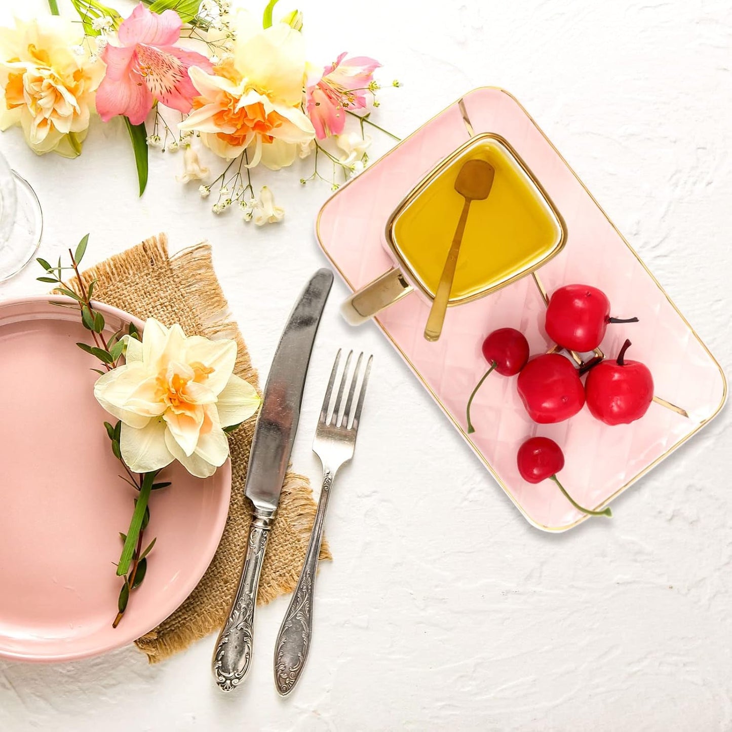 Zubebe 2 Sets Coffee Mug Elegant Handbag Shaped Cup Modern Ceramic Purse Mug with Spoon and Saucer, 10oz Cute Creative Tea Cup for Office Home Woman Girls Gift (Pink and White)