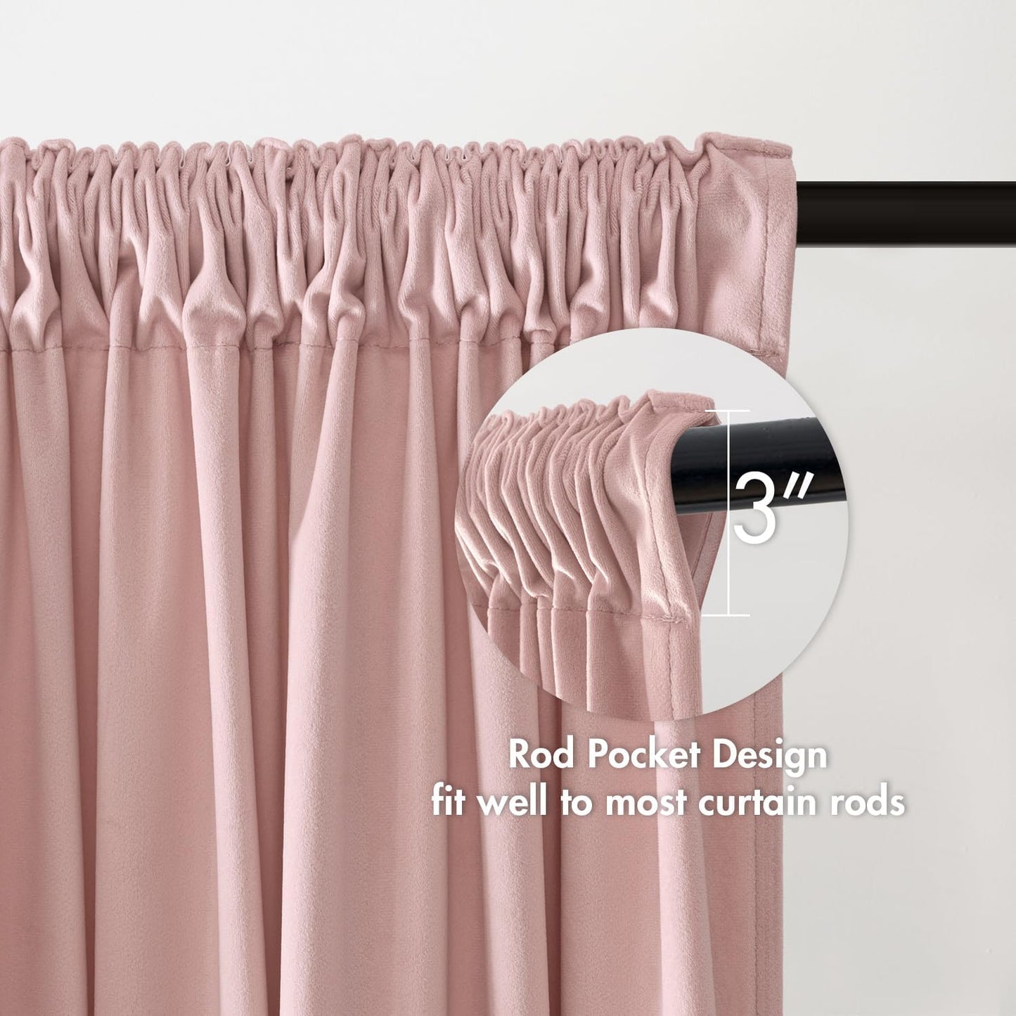 MIULEE Baby Pink Velvet Curtains Thermal Insulated Blackout Curtain Drapes for Bedroom Living Room Darkening 90 Inches Long Curtains Panels Rod Pocket Set of 2