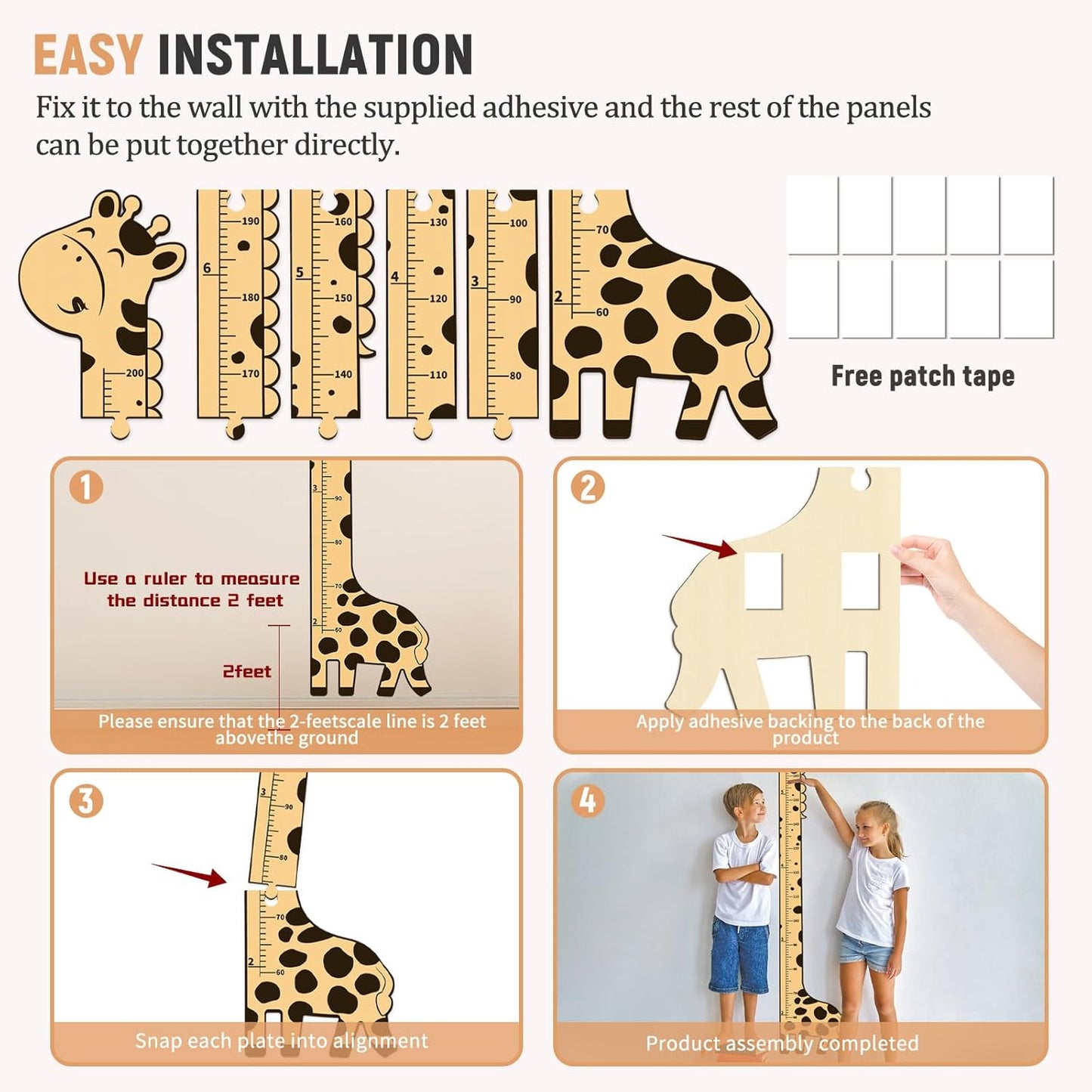 Wooden Growth Chart for Kids,Giraffe Height Chart for Boy Girls,Measuring Board for Kids Height,for Child's Room,Nursery Decor Decoration Wall Art (giraffe)