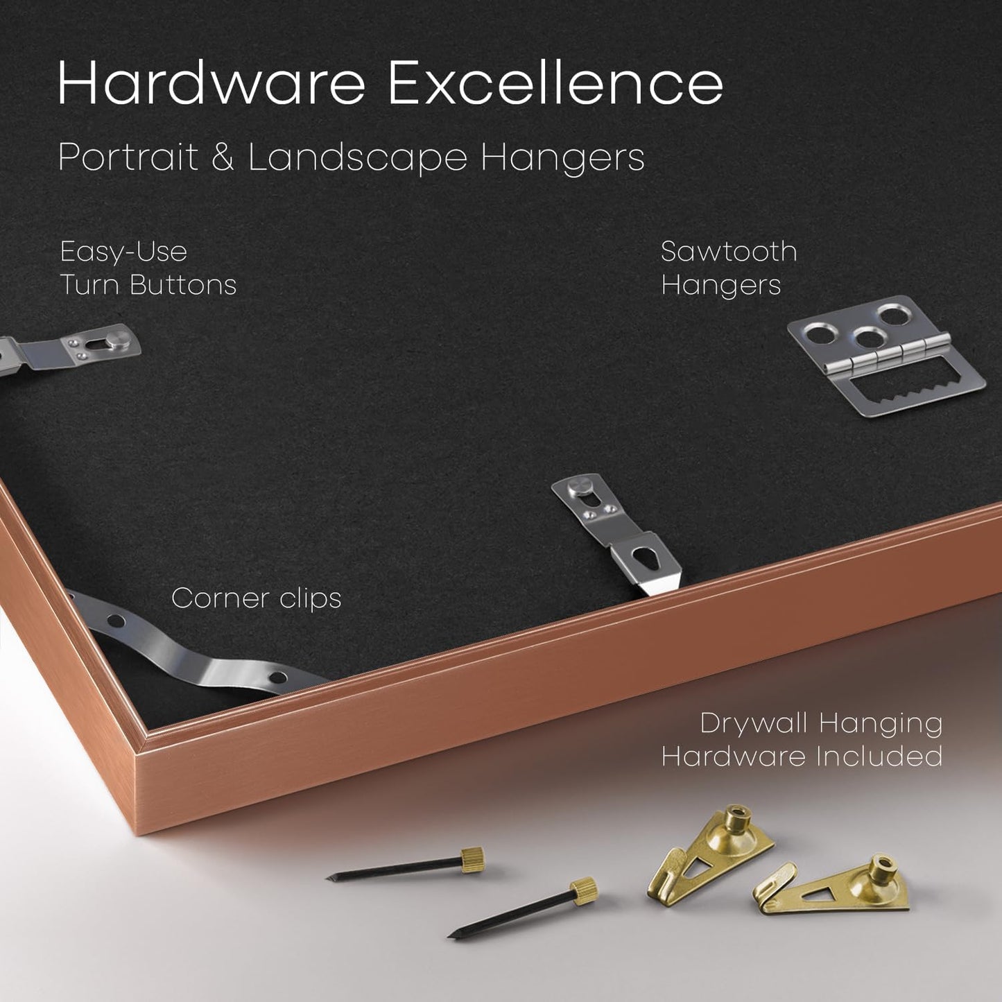 Homeforia 11x14 Picture Frame Rose Gold, High End Metal 11x14 Wall Hanging Frame with Mat 8x10, 11 x 14 Poster Frame Matted to 8 x 10 inch Photo, 11by14 Thin Frames, Tempered Glass, Wall Kit, Set of 1