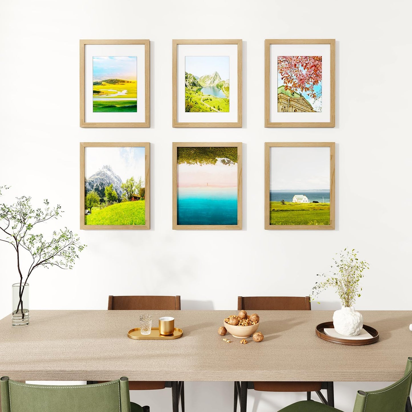 IBUYKE 11 x14 Picture Frame,Set of 3,Solid Oak Wood 11x14 Photo Frame with Mat to 8x10,11x14 Picture Frames With Tempered Glass,Wall Mount Display,Home Decor,Natural Oak 14 x 11 Frame,UWPF1114N-3