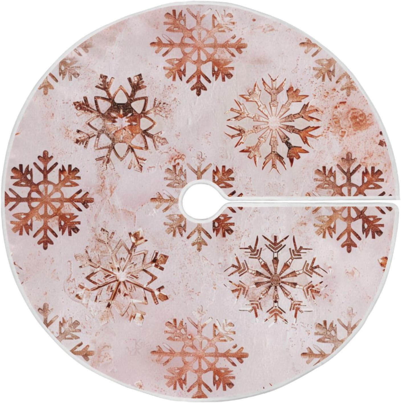 Christmas Tree Skirt, 36 Inch Rose Gold Snowflakes Pattern Xmas Tree Skirt for Christmas New Year Party Decorations Christmas Tree Mat