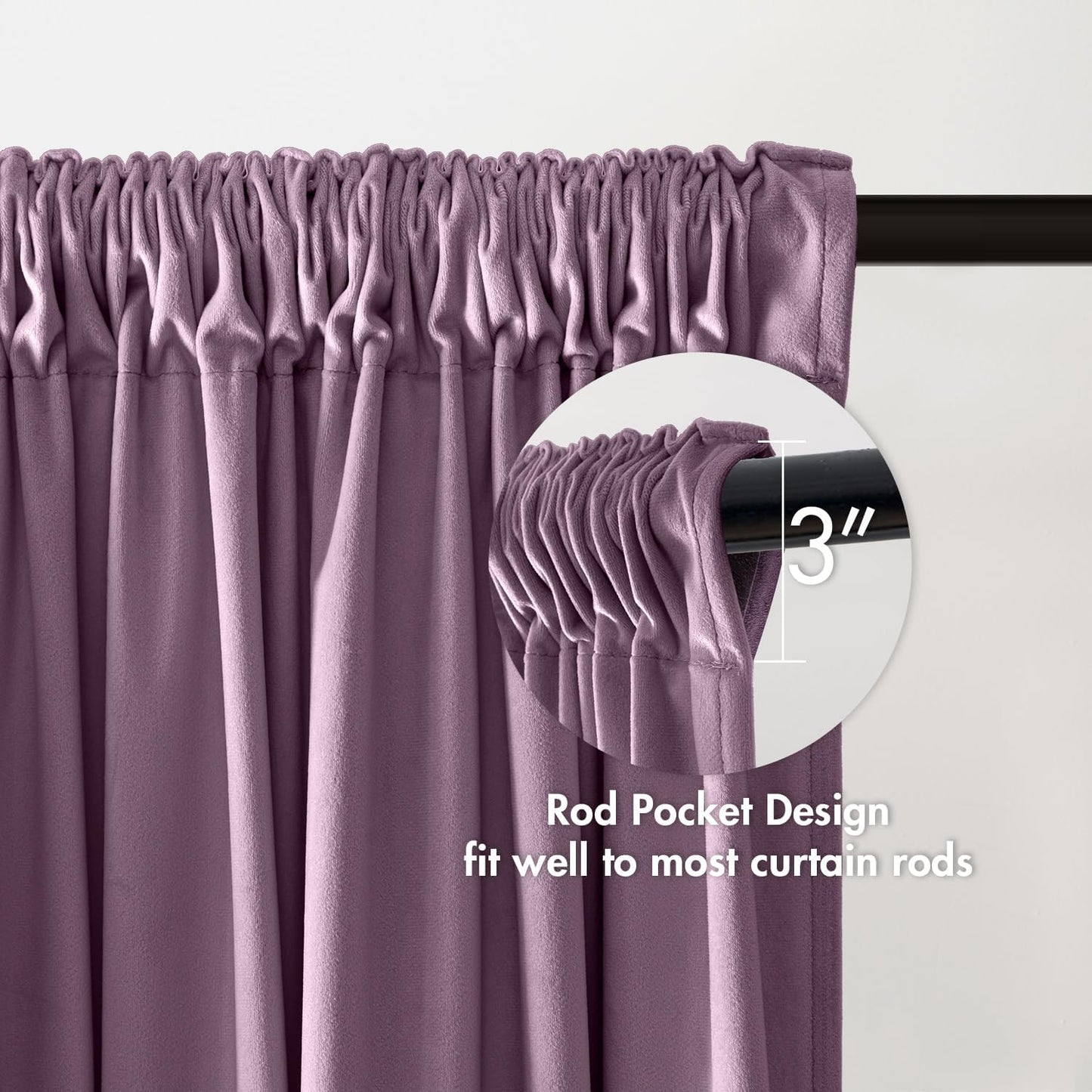 MIULEE Lavender Velvet Curtains Thermal Insulated Blackout Curtain Drapes for Bedroom Living Room Darkening 108 Inches Long Curtains Panels Rod Pocket Set of 2