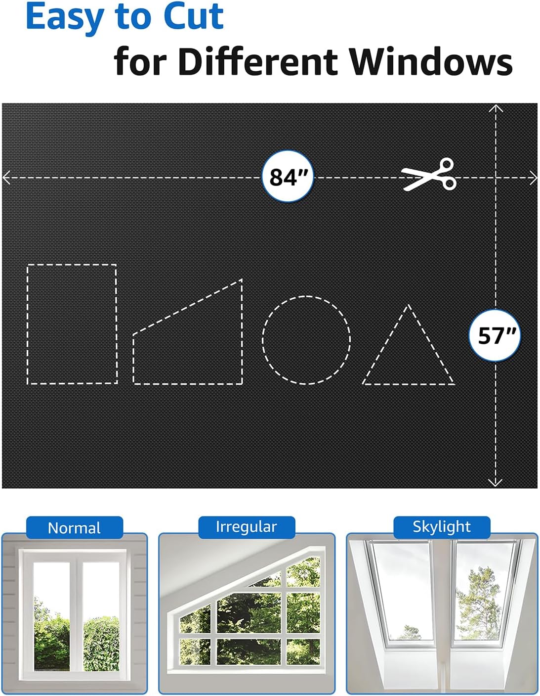 Sumobaby Blackout Curtains for Bedroom Portable 84”x57”Black Out Window Cover with Heat-Resistant Hook&Loop Tape,100% Blackout Shades,NoDrill Blinds for Windows DIY Cut Fit for Nursery&Dorm Room,Black