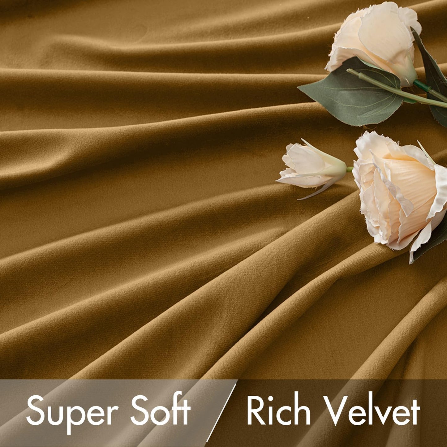 MIULEE Gold Velvet Curtains 96 inches 2 Panels - Luxury Room Darkening Window Drapes for Bedroom Living Room Thermal Insulated Super Soft Blackout, Back Tab Rod Pocket Pinch Pleated, W52 x L96