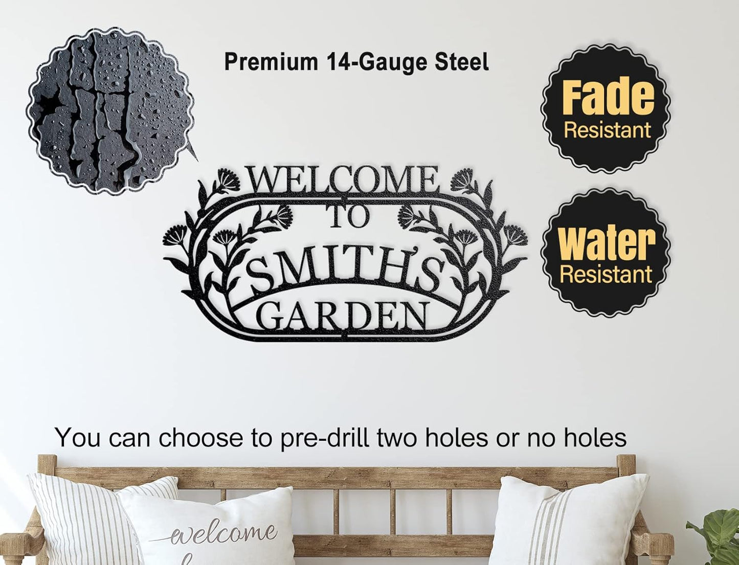 YTDESIGN Personalized Garden Sign, 42.0 x 12.0 inches, Stainless Steel, Decorative Outdoor Signage