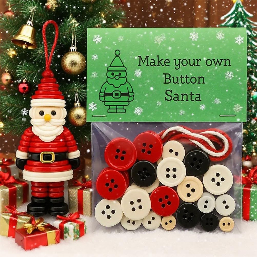 DIY Christmas Button Ornament Making Set - Snowman/Santa/Angel, Fun Holiday Craft Kit for All Ages, Ideal Xmas Tree Hanging Decor & Festive Gifts (D12)