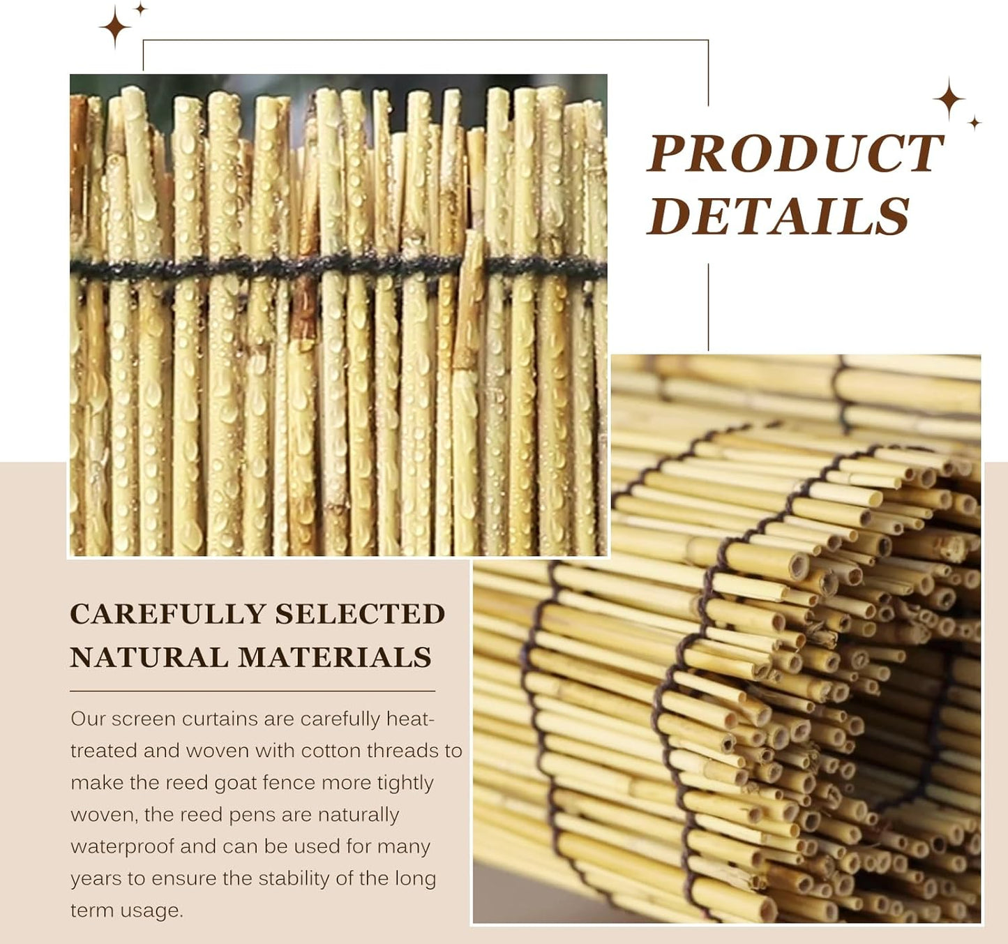 Natural Reed Fencing Rolls: Privacy Bamboo Fence 3/4/5/6ft High Roll Reed Screen, Decorative Bamboo Fencing for Outdoor Balcony Patio Garden Backyard,with Cable Zip Ties(Nature, 3.3x16.4ft)