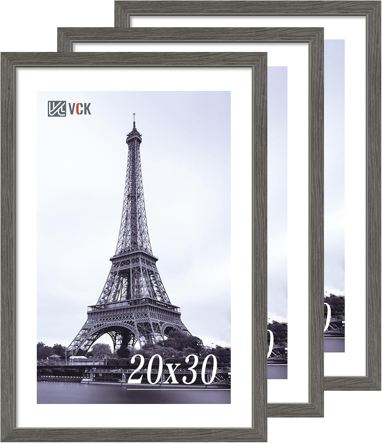 VCK 20x30 Frame 3 pack, Grey Solid Wood Poster Picture Frame, Exclusive Wood Grain, Wall Mounting Hanging