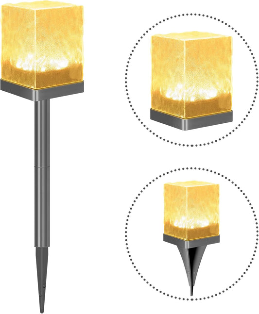 Solar Garden Lights Outdoor, Solar Powered Ice Brick Light Waterproof, Multi-use LED Pathway Landscape Lighting – Auto On/Off Decoration for Table, Ground, Lawn (Warm White, 1 Pack)