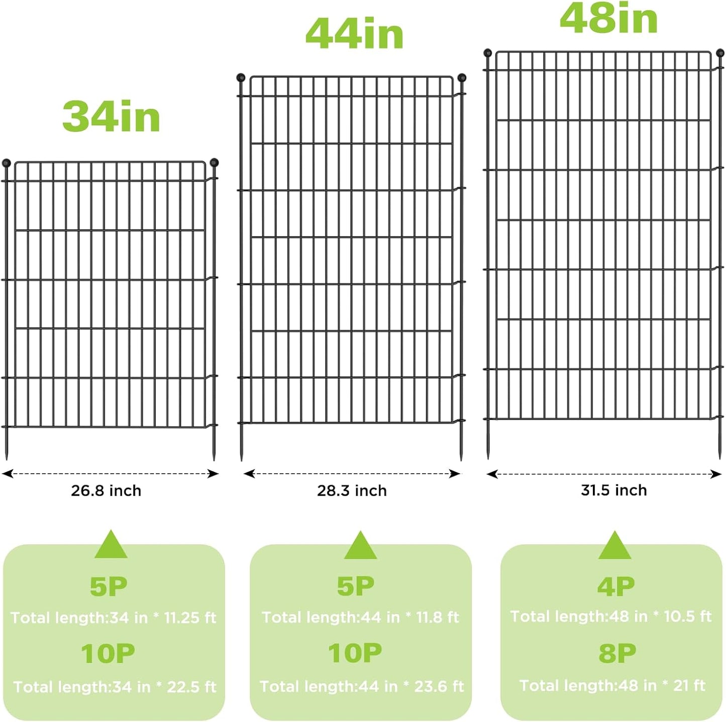 5 Panels No Dig Garden Fence Animal Barrier, 34in(H) × 11.25ft(L) Decorative Metal Outdoor Dog Fence, Rustproof Pet Fencing for Yard, Patio, Flower Bed -Temporary Fencing| Easy to Install