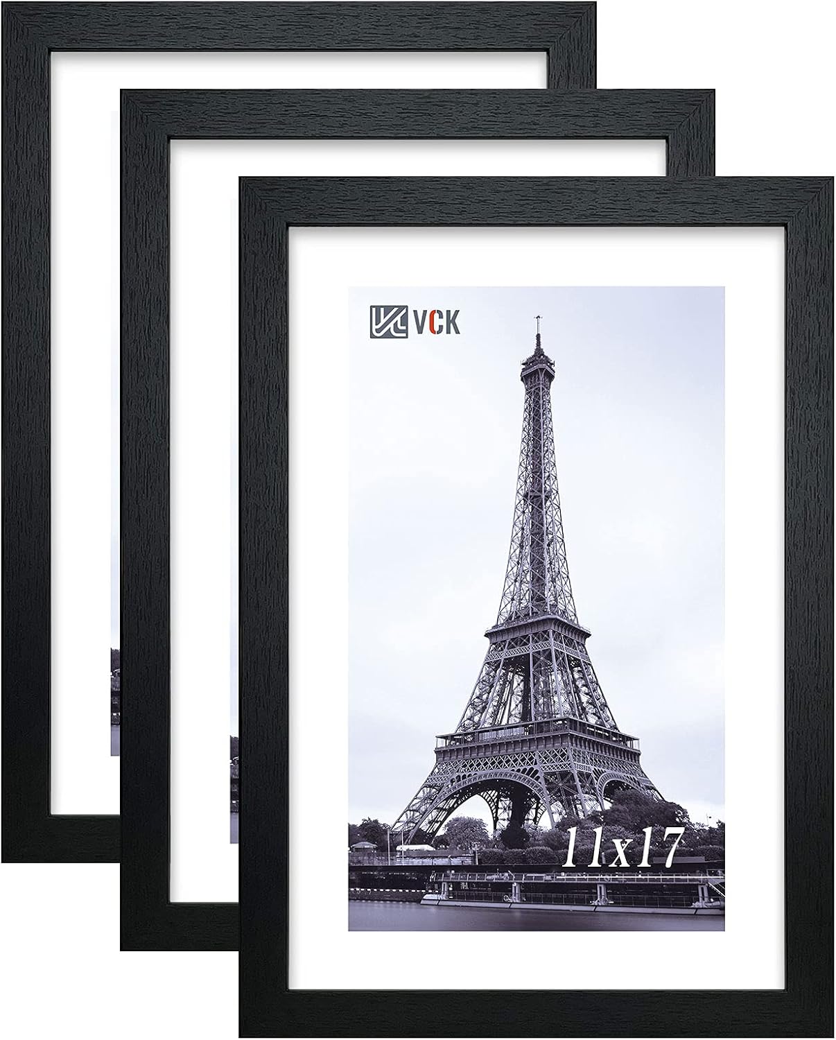 VCK Poster Frame 11x17 Set of 3, Wood Black Picture Frame, Wall Gallery Photo Frames, 3 Pack