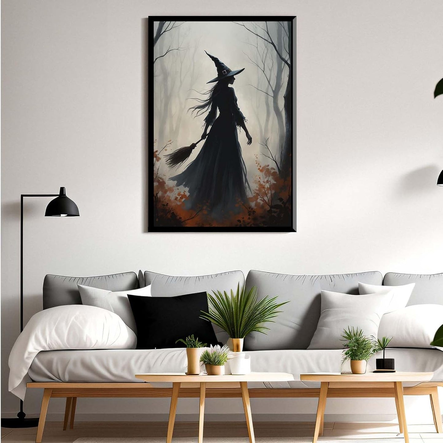 JFHCQJPK Vintage forest witch silhouette poster Halloween mural poster decoration mural art magic suitable for home living room bedroom24x36in Metal blackFramed