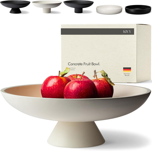 KIVY Concrete Fruit Bowl for Kitchen Counter - Large Decorative Bowl for Home Decor - Modern Fruit Basket for Entryway Table - Pedestal Bowl - Decorative Bowls for Home Decor - White Fruit Bowl Decor