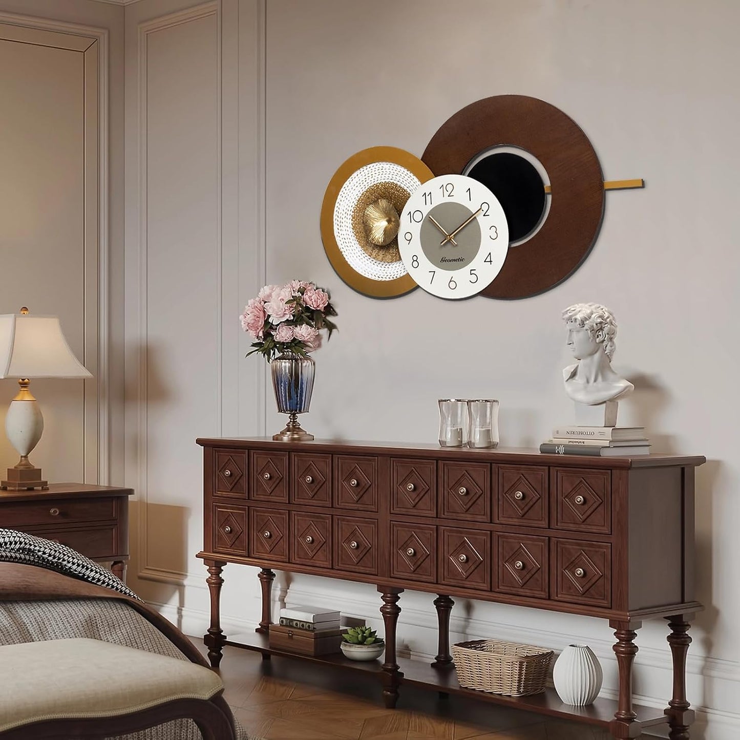 38X21.2 Inch Extra Large Modern Wall Clock, Oversized Wood and Metal Frame Farmhouse Clock, Antique Gold Big Wall Clocks for Living Room, Kitchen, Bedroom, Office