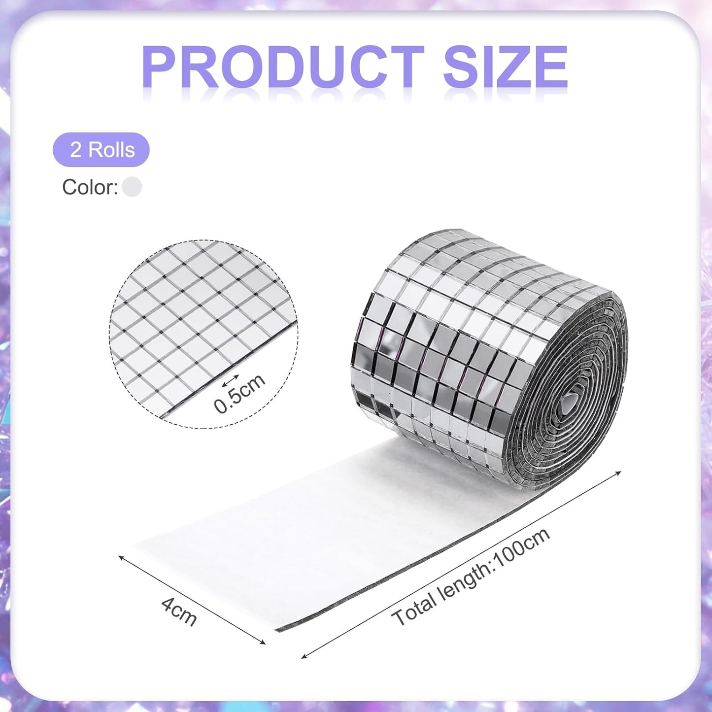 MECCANIXITY Self Adhesive Glass Mirror Mosaic Tiles 3200 Pcs 5 x 5 mm Disco Tiles for Craft Decoration Glass Mirror Disco Ball Silver 2 Pcs