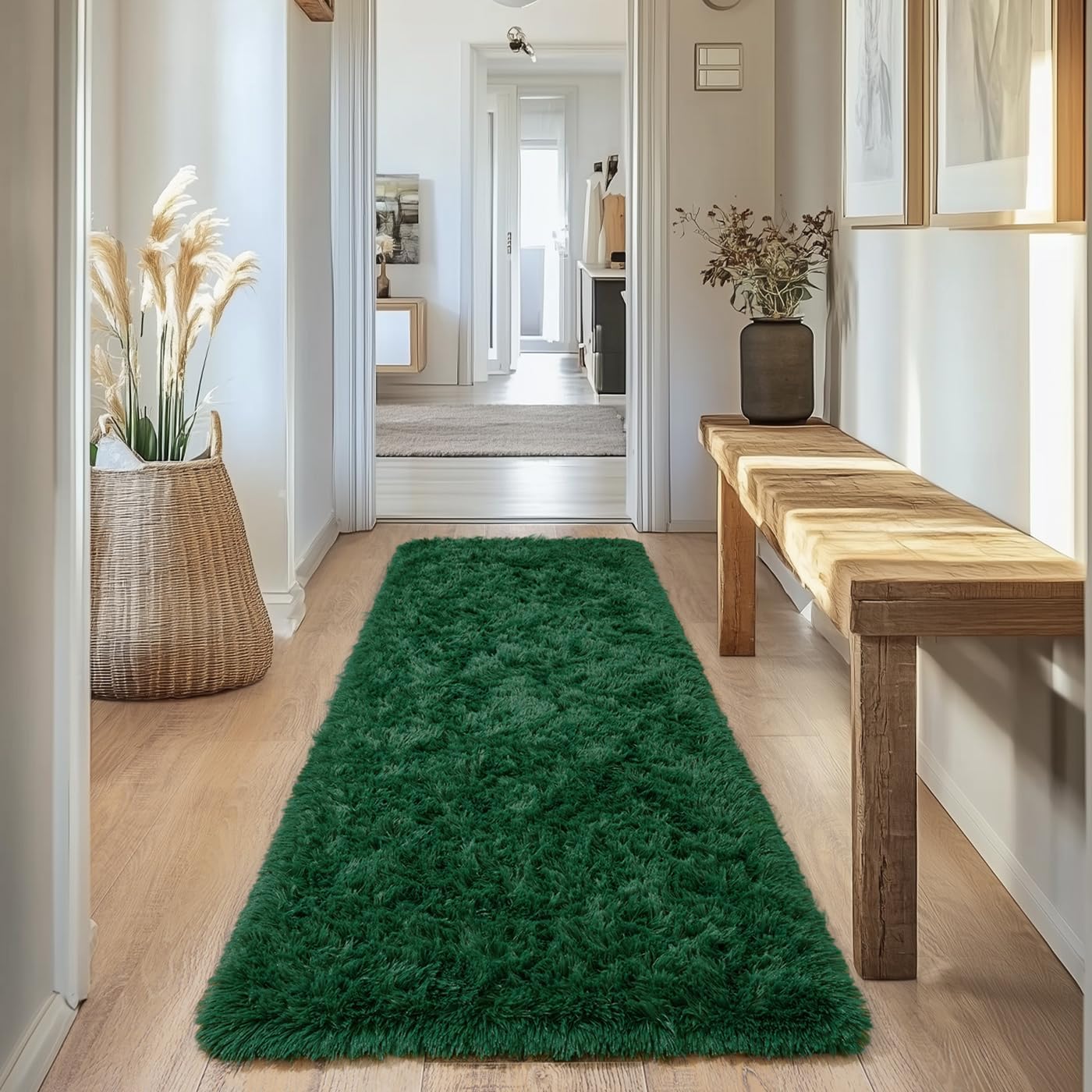 Rezutan Modern Shaggy Area Rug - Super Soft Fluffy Non-Slip Living Room Bedroom Rug for Kids Nursery, Classroom, Bedside Decor, Blackish Green, 2 X 6 Feet