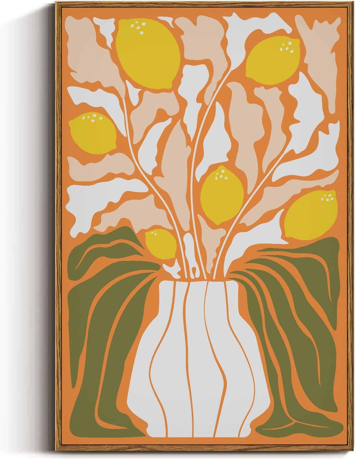 VIYYIEA Framed Canvas Wall Art, Large Flowers Wall Art for Living Room, Abstract Boho Print Paintings, Illustration Home Office Decor, Bedroom Wall Decor -【Lemon Flourish】-(24"x36")