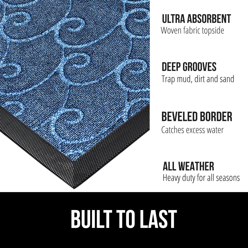 GORILLA GRIP 100% Waterproof All-Season WeatherMax Doormat 35x23, US Designed Natural Rubber, Stain and Fade Resistant, Low Profile Indoor Outdoor Door Mats, Easy Clean Patio Mat, Ocean Blue Waves