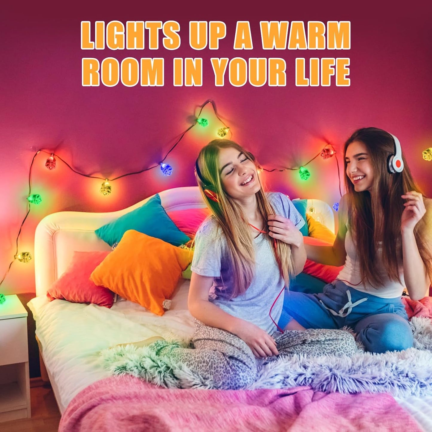 String Lights Indoor, 33Ft 80 LED Rose Flower Lights, 8 Modes Dimmable & Timeable Twinkle Lights, Festival Christmas Decorations for Bedroom Living Room, Multicolor, USB Plug, Remote