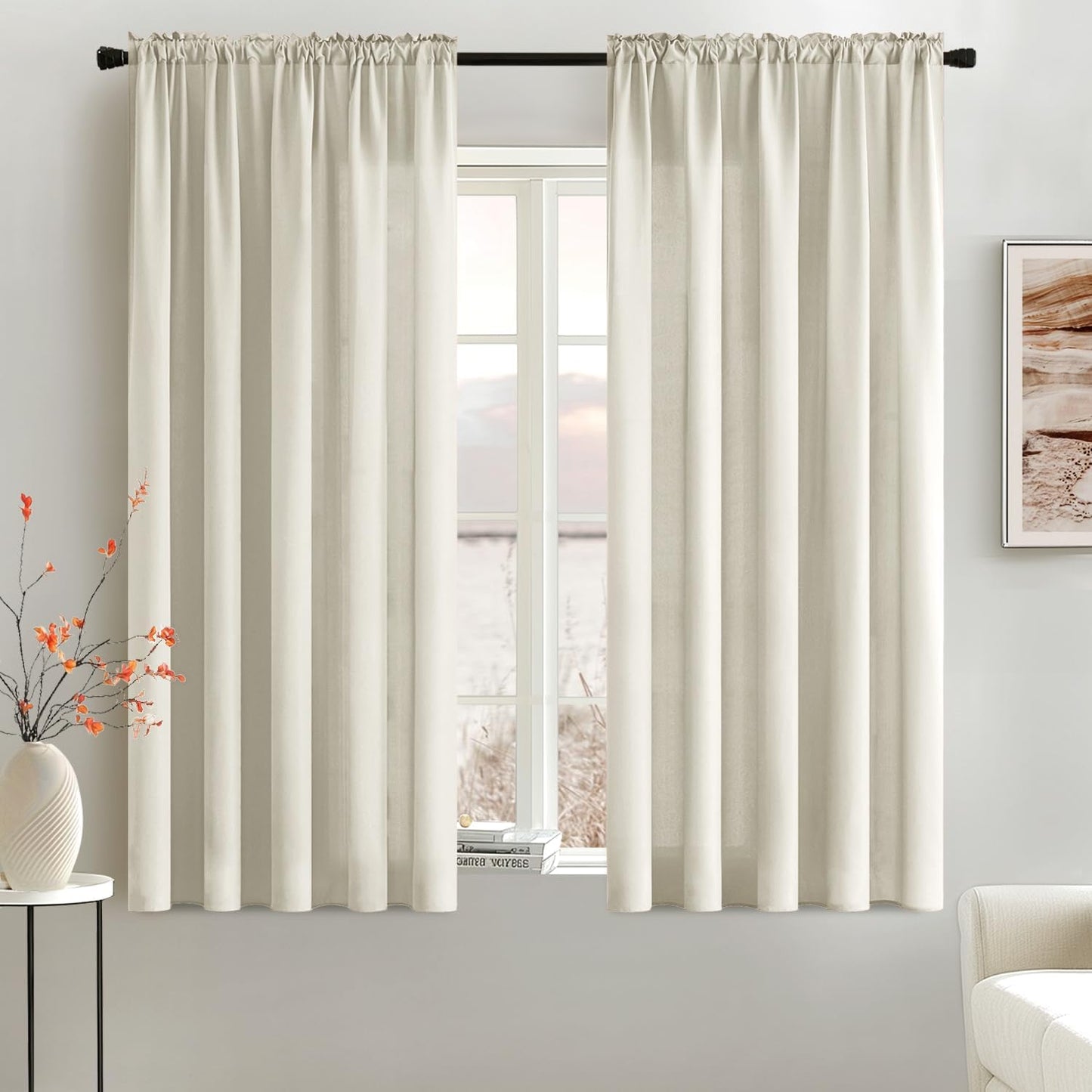 MIULEE Ivory Privacy Sheer Curtains That Let Light in 63 Inches Long Non-See-Through Semi Sheer Curtain Light Filtering Window Curtains Drapes for Living Room Bedroom 2 Panels Set 42 X 63