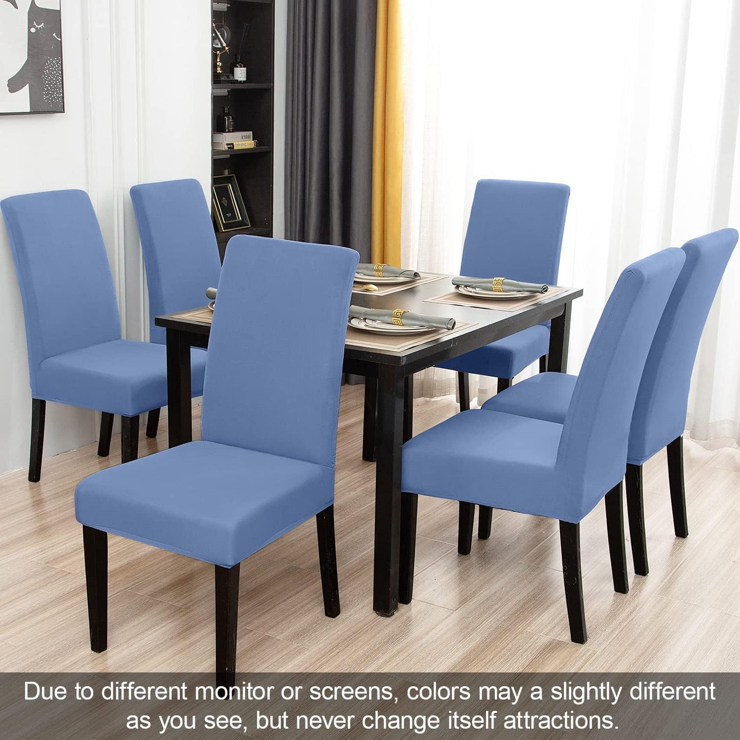 JQinHome 6 Pcs Dining Chair Slipcover,High Stretch Removable Washable Chair Seat Protector Cover for Home Party Hotel Wedding Ceremony (Gray Blue)