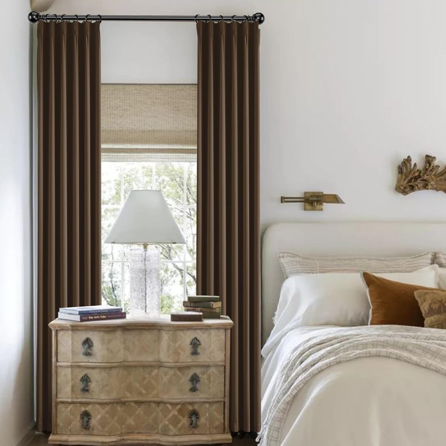 KangBang Dark Brown Blackout Pinch Pleat Curtains 96 Inches Long for Bedroom, Custom Made Pinch Pleated Memory Trained Window Drapes for Living Room Office with Hooks 2 Panels,40”Wx96”L