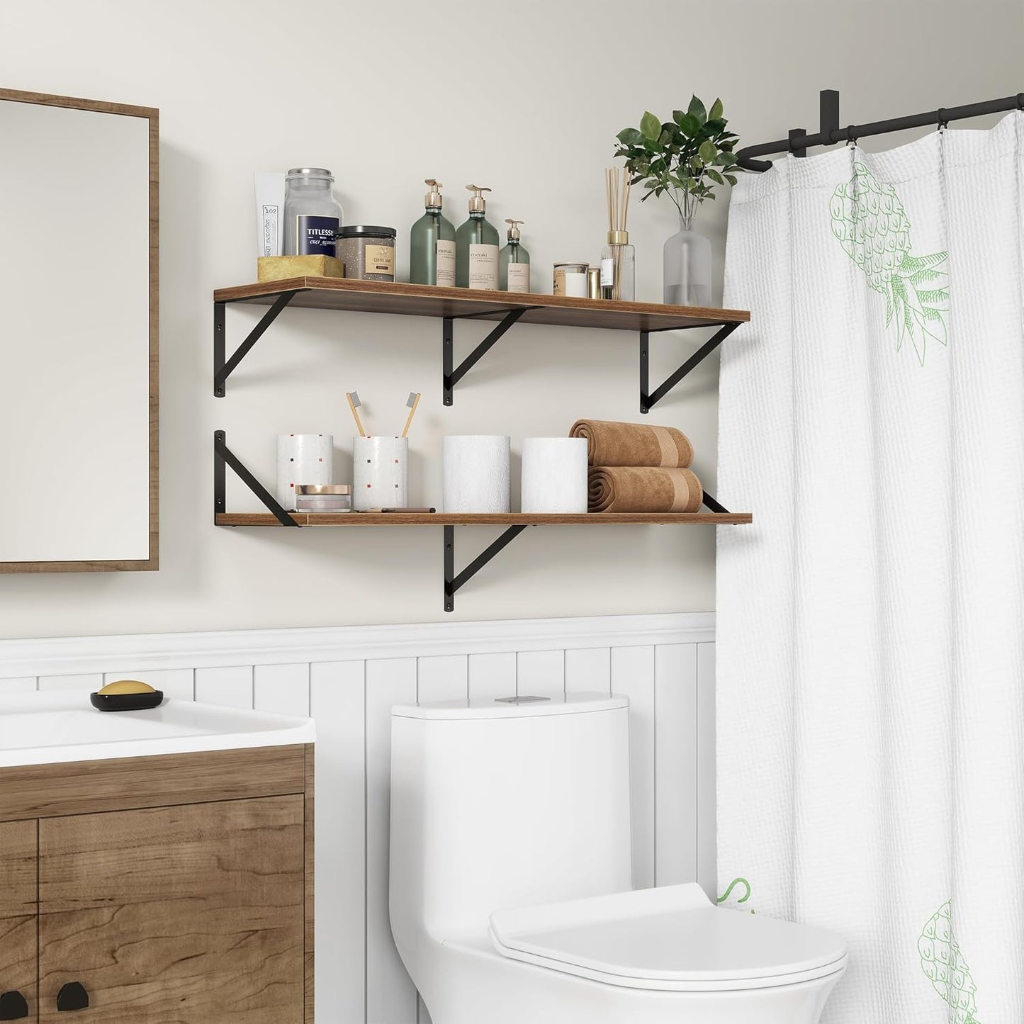 36"W x 10"D Floating Shelves, 10 Inch Deep Walnut Floating Shelves, Farmhouse Rustic Deep Wall Shelves for Home Decor, Wide Large Floating Shelf for Bathroom, Living Room, Kitchen, Study Room