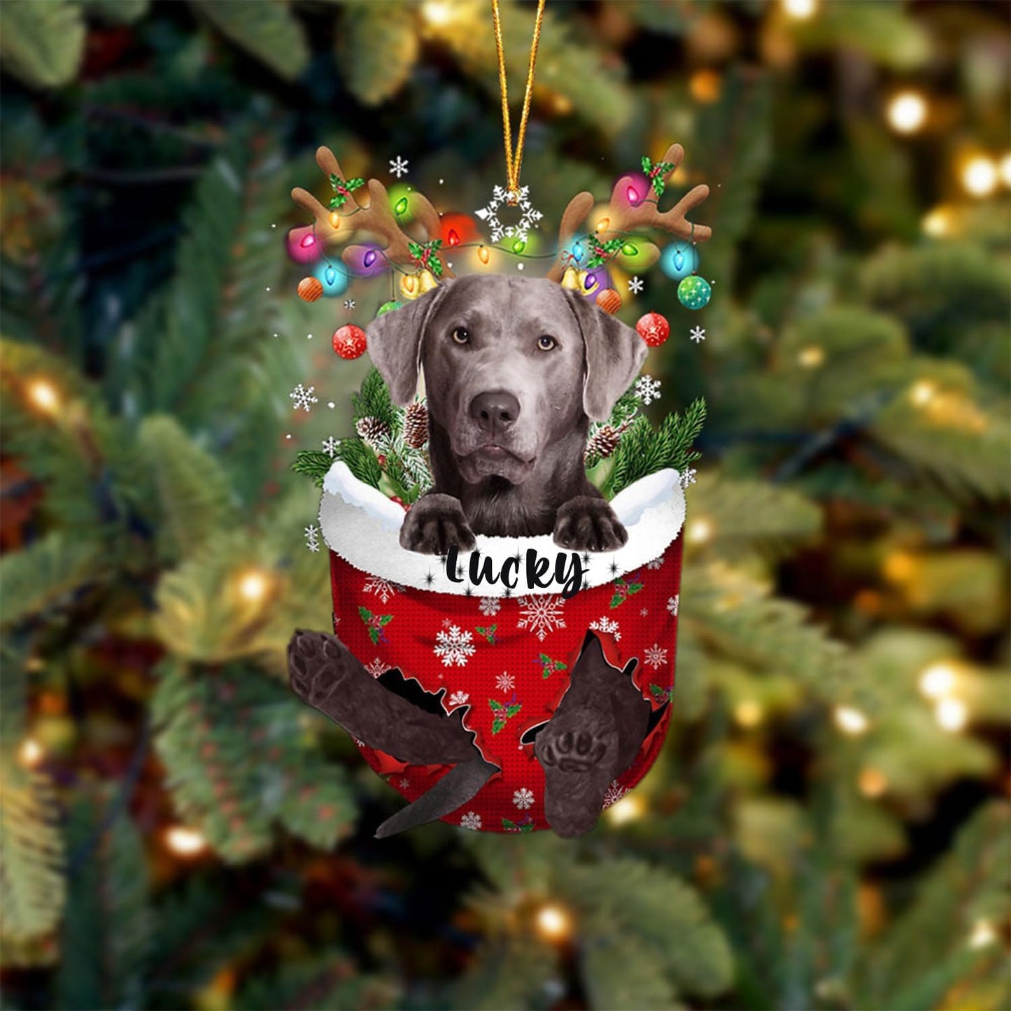 Silver Labrador Dog Christmas Ornament, Silver Labrador in Snow Pocket Christmas Tree Ornament, Dog Lovers Gift Idea Xmas Decor, Christmas Decorations for Tree, Christmas Ornament Gift for Dog Lovers