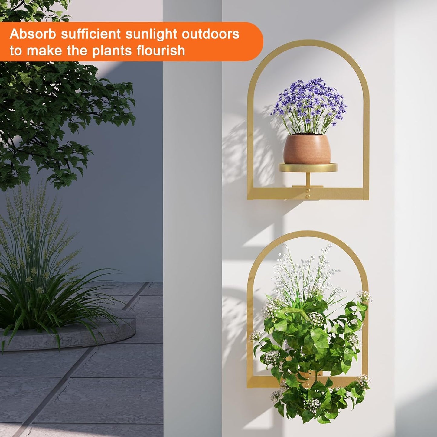 Wall Plant Holder, Wall Planter for Indoor Plants, Window Plant shelves for Multiple Plants Indoor Outdoor, Framed Plant Holder for Home Decor (2 Pack)