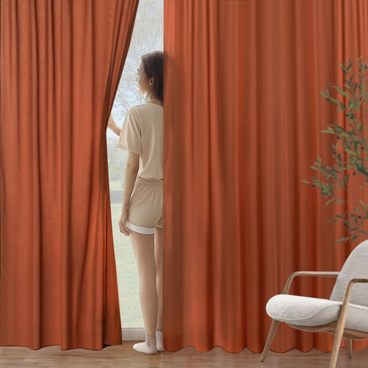 MIULEE Terracotta Privacy Sheer Curtains That Let Light in 96 Inches Long Non-See-Through Semi Sheer Curtain Light Filtering Window Curtains Drapes for Living Room Bedroom 2 Panels Set 42 X 96
