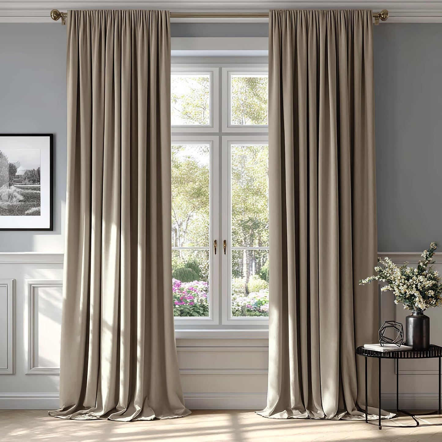 MIULEE Taupe Velvet Curtains Thermal Insulated Blackout Curtain Drapes for Bedroom Living Room Darkening 90 Inches Long Curtains Panels Rod Pocket Set of 2
