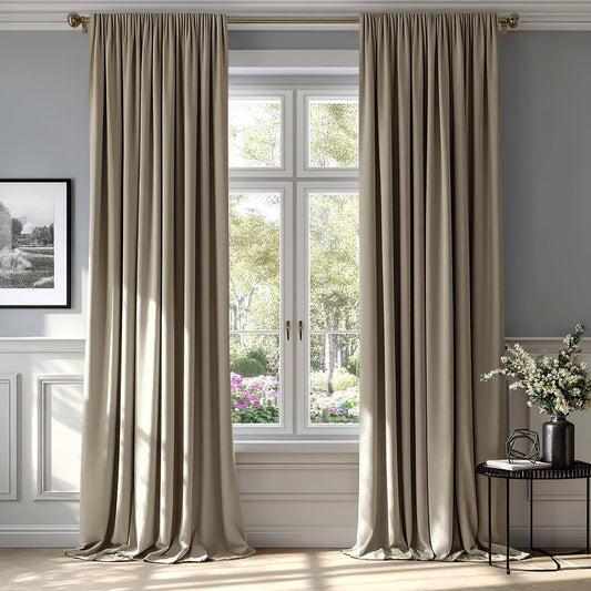 MIULEE Taupe Velvet Curtains Thermal Insulated Blackout Curtain Drapes for Bedroom Living Room Darkening 84 Inches Long Curtains Panels Rod Pocket Set of 2