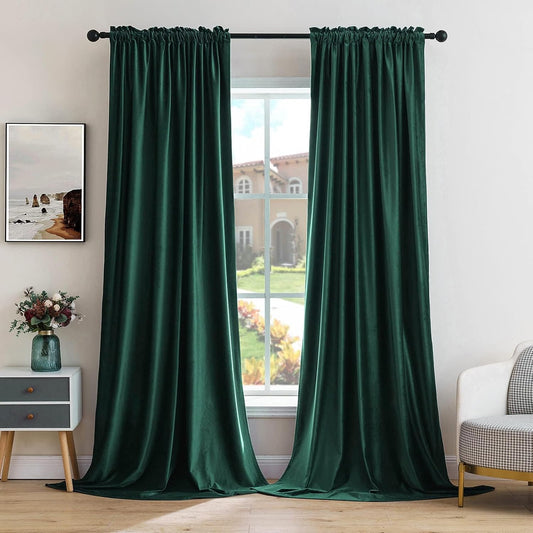 MIULEE Dark Green Velvet Curtains Thermal Insulated Blackout Curtain Christmas Emerald Green Drapes for Bedroom Living Room Darkening 96 Inches Long Curtains Panels Rod Pocket Set of 2