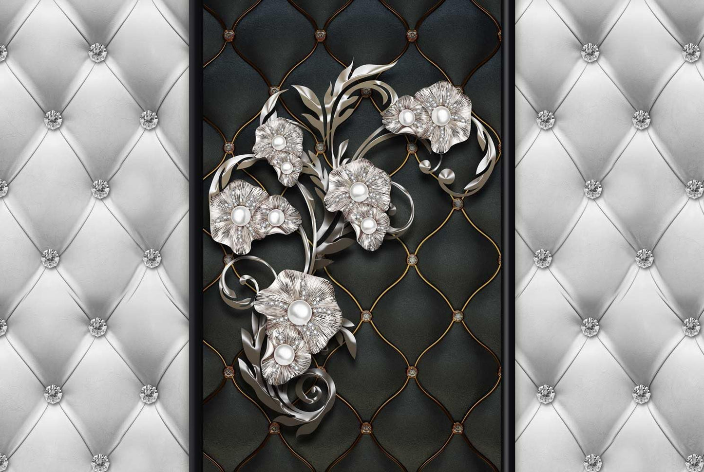 Black and White 3D Diamond Soft Case Faux Leather Wall Mural Wallpaper for Bedroom Living Room Tv Background (Not Peel and Stick)