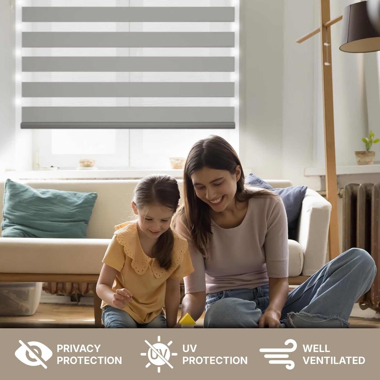 HESTIA Cordless Zebra Blinds Light Filtering Roller Shades UV Blocking Blackout Privacy Indoor Window Blind for Home Office Day and Night, Beige,38" W x 60" H