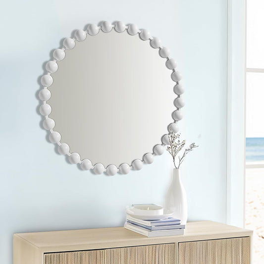 Madison Park Round Mirror, Metal Frame Circle Mirror 27 inch, Wall Art Decor Mounted Hanging for Entryway, Bathroom, Hallway, Living Room, Vanity, Marlowe, White