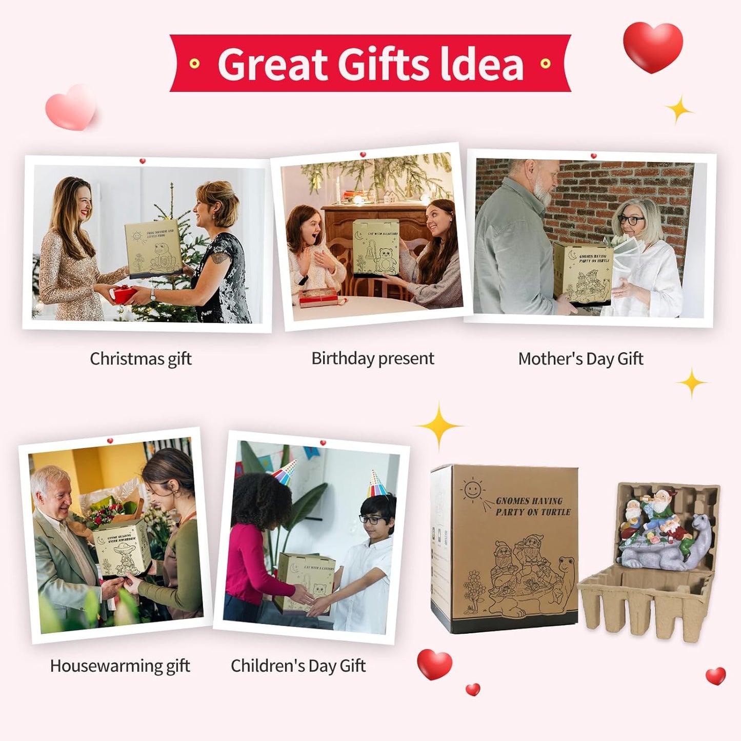 Upgraded Size Solar Garden Outdoor Statues Three Gnomes having party on turtle with 7 LED Solar Figurine for Lawn,Patio,Balcony,Yard Decor Unique Housewarming Gift, for grandfather, Father,Grandma,Wen