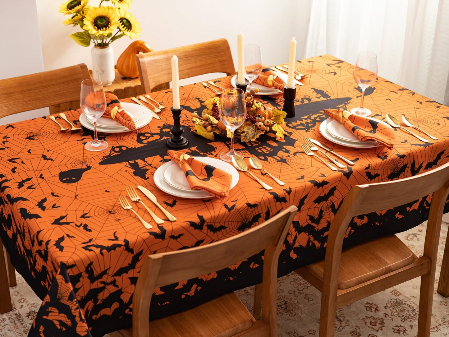 YiHomer Halloween Silhouettes Tabletop for Halloween Decorations, Dinner Parties and Scary Movie Nights, Horror Night, Tablecloth, 60 x 140 Rectangle