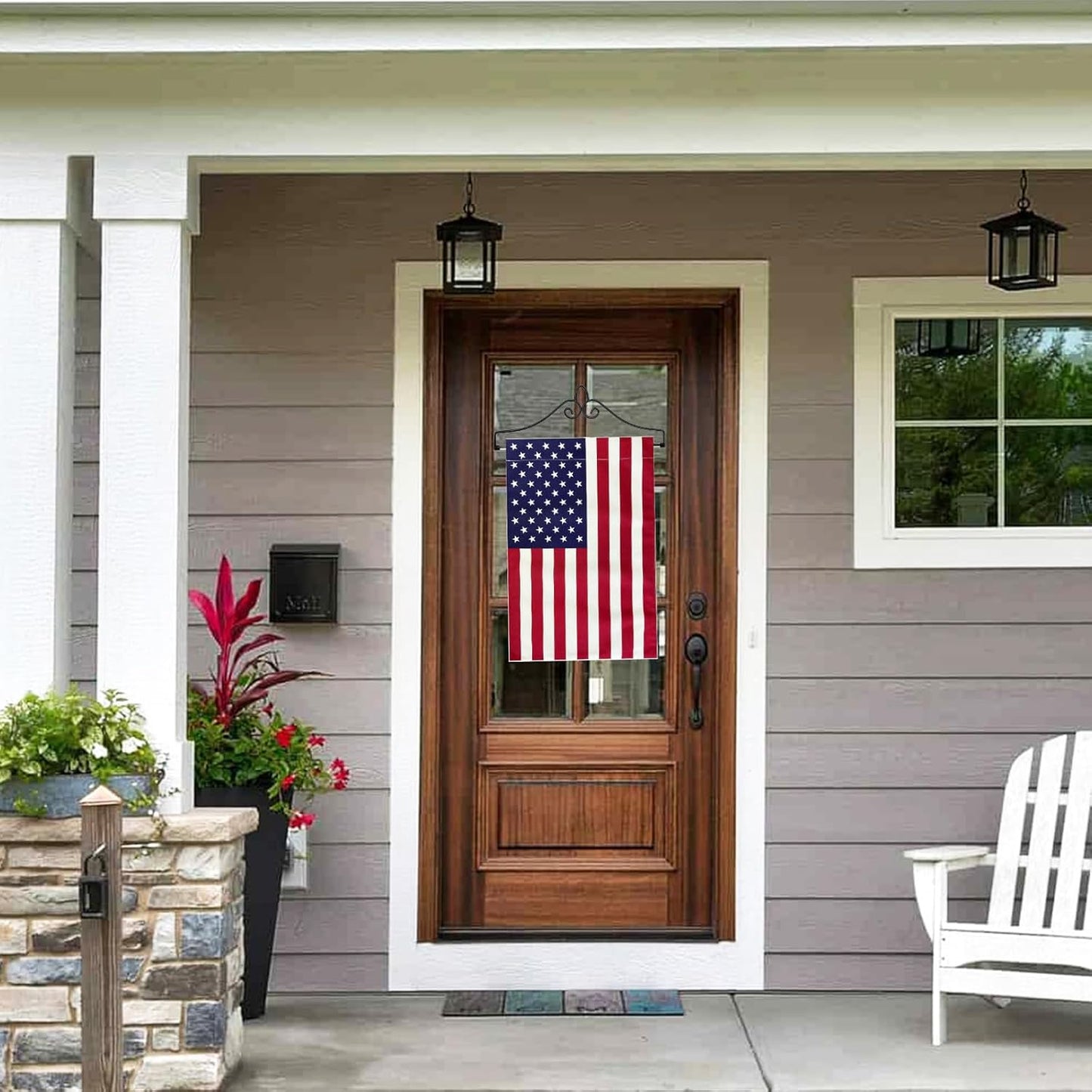 TOPFLAGS Garden Flag Holder with American Flag Garden Flag Banner Hanger for Wall Outside Yard Small 12x18 Inch