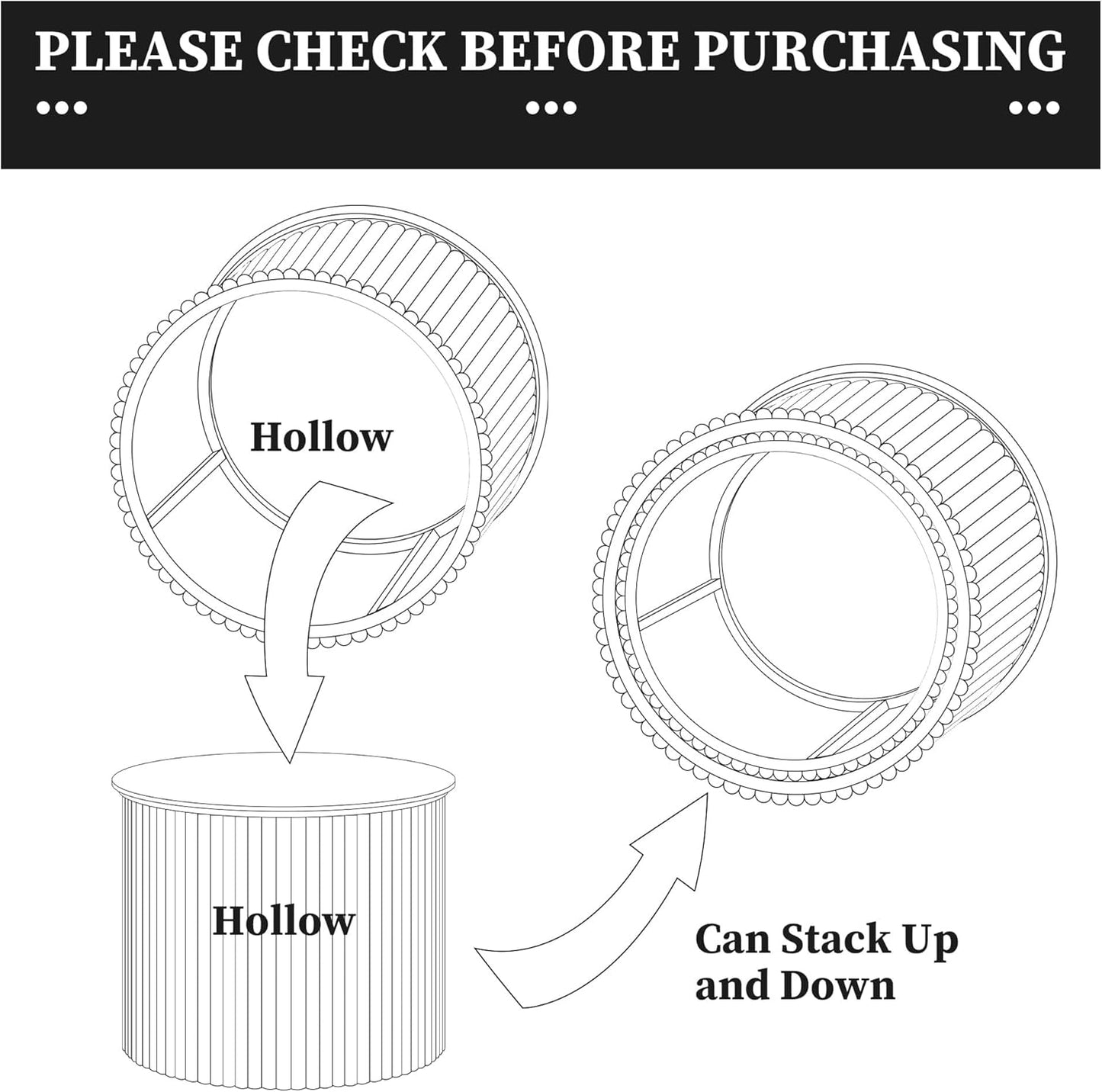 Small Fluted Round Nesting Coffee Table Set of 2, Mid Century Modern Coffee Table Circle Side Table, Wood Nesting Table Farmhouse End Tables Set for Living Room, Bedroom, Small Spaces(Black